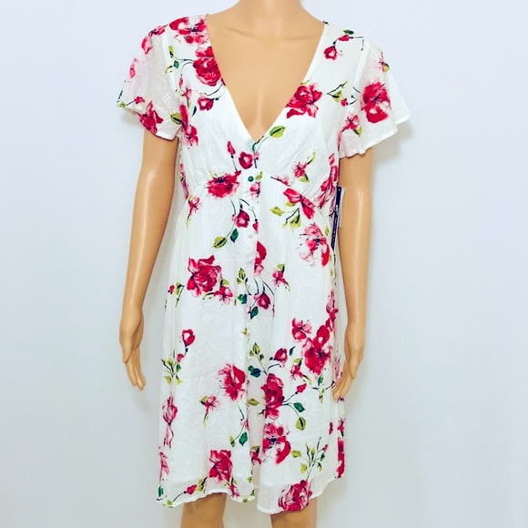 SEQUIN HEARTS White Floral Short Sleeve Mini Fit + Flare Dress Juniors XL - Picture 1 of 17